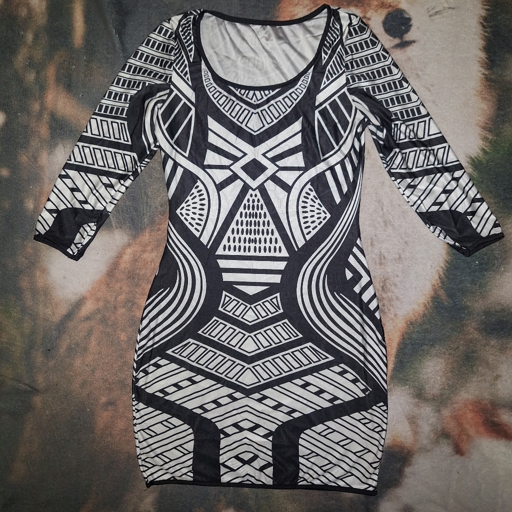 Black and White Geometric Dress
